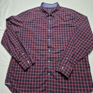 American Eagle Outfitters Men's Red and Blue Checkered Prep Fit Shirt Size XXL
